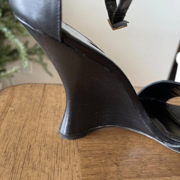 Manolo Blahnik Womens Wedge Black Leather Ankle Strap Shoes - Picture 9 of 10